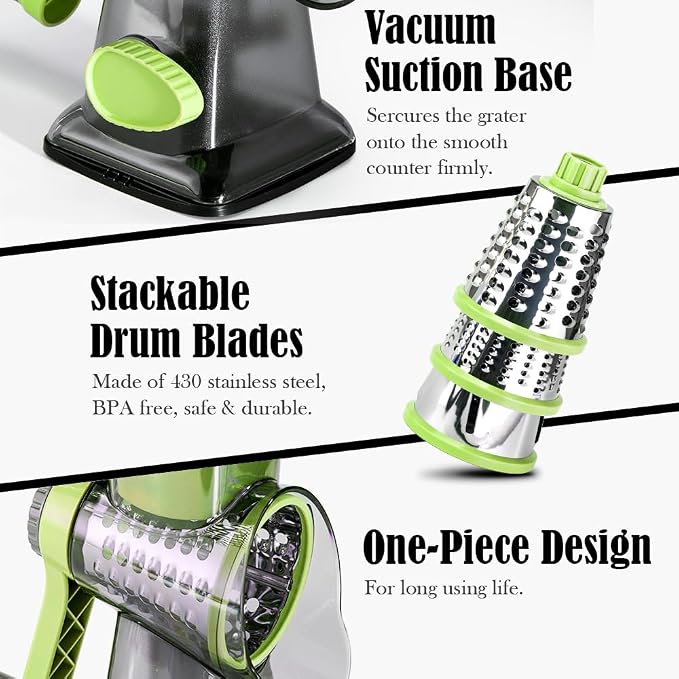 Quick Rotating Cheese Grater, Manual 3-in-1 Vegetable Chopper - Image 3