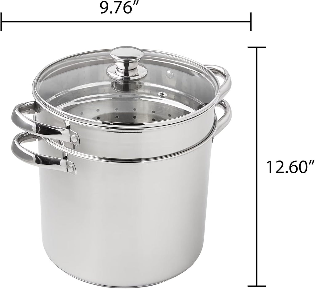 4-Piece Stainless Steel 8 Qt Multi-Cooker Set with Colander, Steamer
