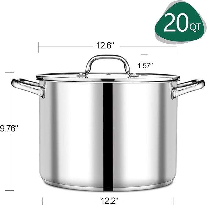 P&P CHEF 20 QT Stock Pot with Lid, Stainless Steel Large Cooking Pot, Soup - Image 2