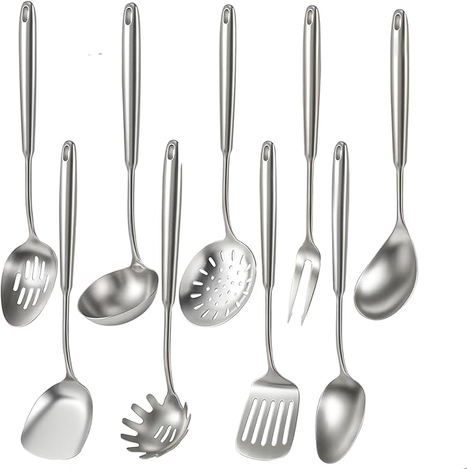 Newness 9 Pcs Cooking Utensils Set, 304 Stainless Steel Kitchen Utensils Set by NewnessFocusOnStainlessSteel