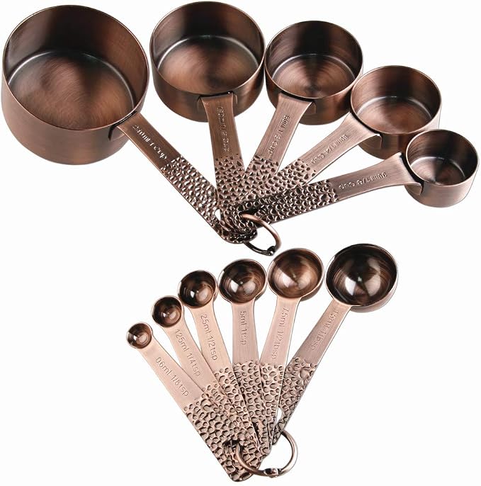 Copper Measuring Cups and Spoons Set, Metric & US Stainless Steel 5 Measuring by Smithcraft