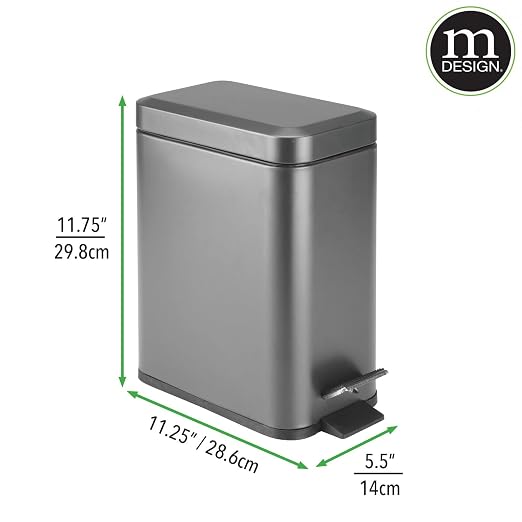 mDesign Small Modern 1.3 Gallon Rectangle Metal Lidded Step Trash Can, Compact - Image 8