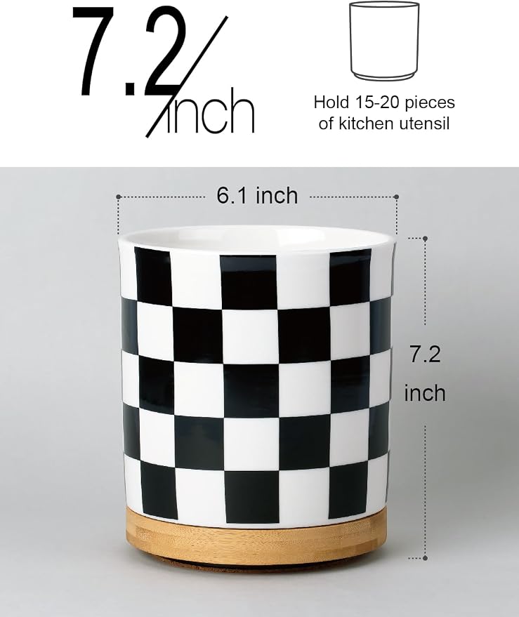 LoeJan 3 Compartment Utensil Holder, Extra Large Utensil Crock, Stable Ceramic - Image 5