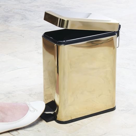 mDesign Small Modern 1.3 Gallon Rectangle Metal Lidded Step Trash Can, Compact - Image 6