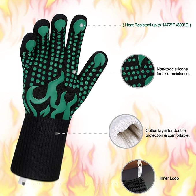 Comsmart BBQ Gloves, 1472°F Heat Resistant Grilling Gloves Silicone Non-Slip - Image 4