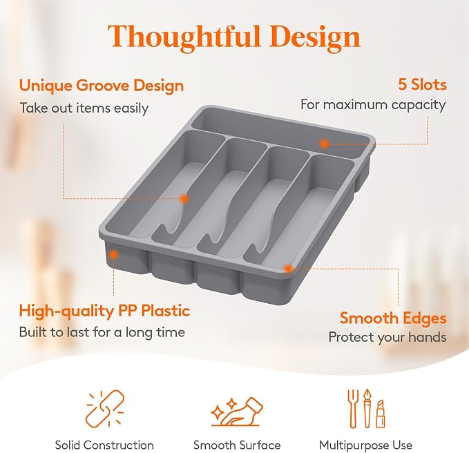 Lifewit Silverware Drawer Organizer Tray, Plastic Cutlery Storage - Image 3