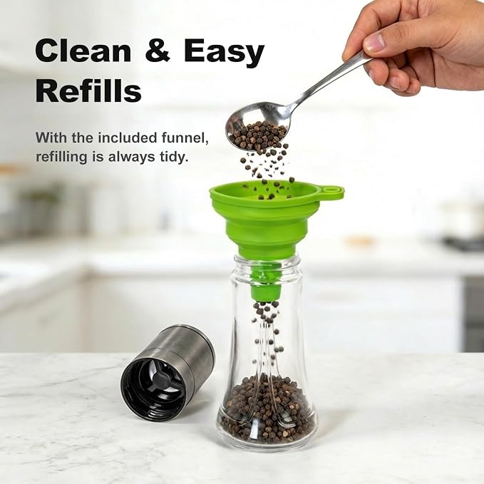 Aelga Pepper Grinder with Silicone Funnel - 4oz Glass Manual Mills with - Image 2