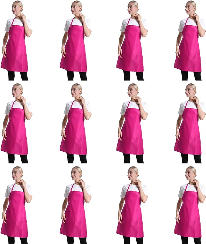 12 Pcs Bib Bulk Hot Pink Aprons by TSDSTORY