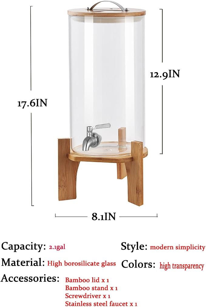 Beverage Dispenser, 2.1 Gallon Glass Drink Dispenser - Image 3