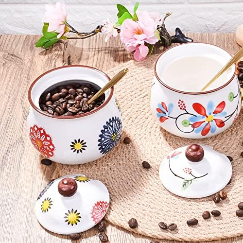 Ceramic Sugar Bowl with Lid and Spoon, 10.8 OZ Floral Sugar Jar