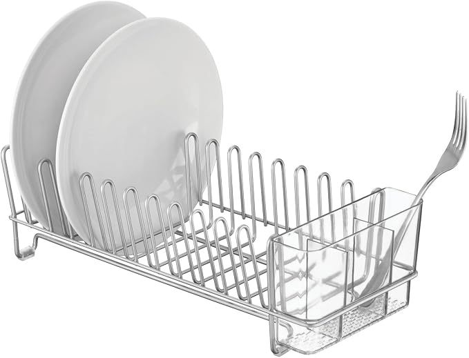mDesign Kitchen Sink Dish Drainer – Small Metal and Plastic Dish Rack - Image 7
