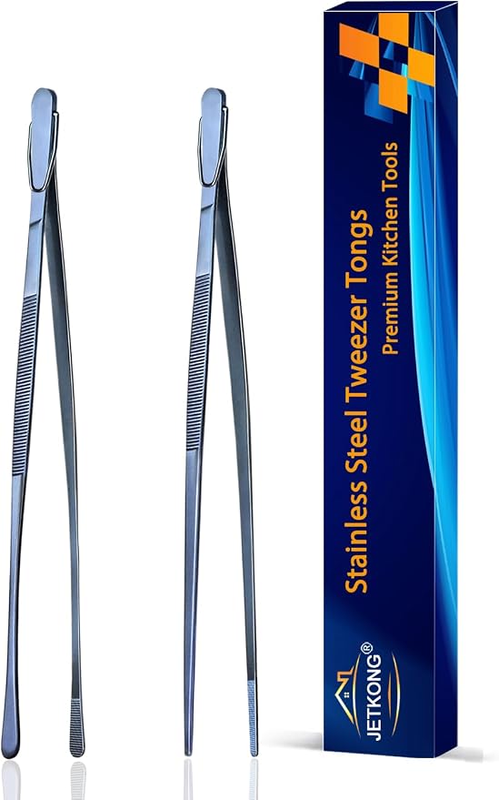 JETKONG 2 Pcs 9-Inch Cooking Tweezer Tongs Stainless Steel Kitchen Tweezers by JETKONG