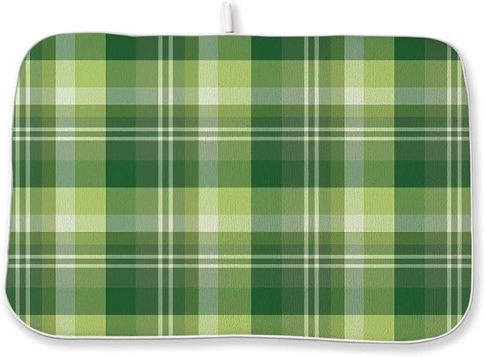 St. Patrick's Day Dish Drying Mat 18 x 24 Inch Green Buffalo Plaid Drying Mat by Sorktse