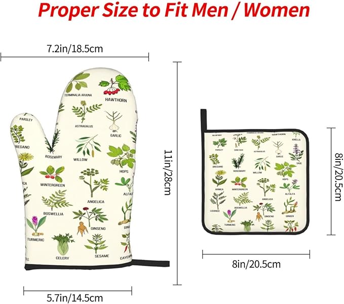 Cute Herbs Botanic Garden Plants Oven Mitts and Pot Holders Sets Heat Resistant - Image 4