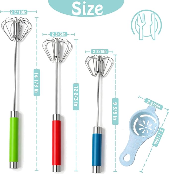 Semi-automatic Whisk, Stainless Steel Egg Beater, Hand Push Rotary Whisks Mixer - Image 2