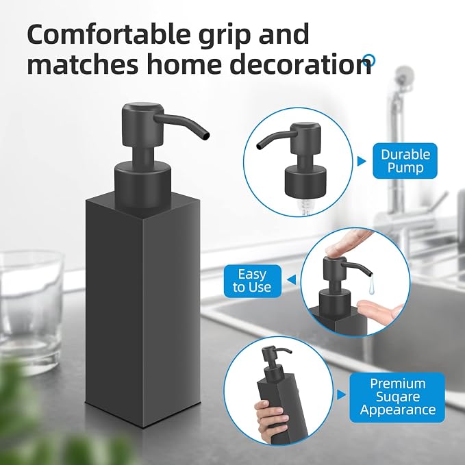 Black Soap Dispenser, Matte Black Stainless Steel, Rust-Proof Liquid Hand Dish - Image 5