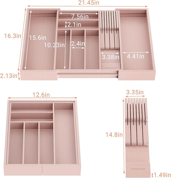 TIOPGHAD Bamboo-Silverware-Drawer-Organizer-Kitchen, Expandable Utensil Holder - Image 2