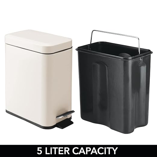 mDesign Small Modern 1.3 Gallon Rectangle Metal Lidded Step Trash Can, Compact - Image 5
