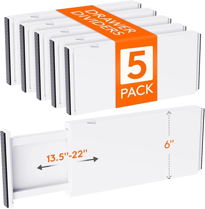 Lifewit 5 Pack 6" High Drawer Dividers 34-56cm/13.5-22" Adjustable Drawer by Lifewit