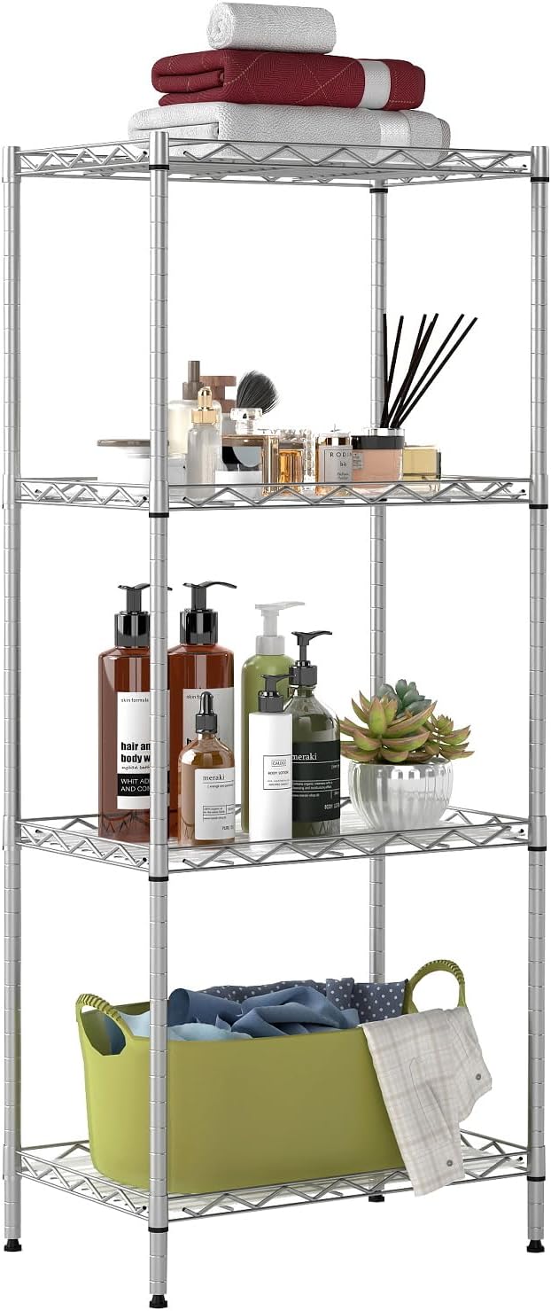 BestOffice | 4-Tier Wire Storage Shelves | 12"D x 18"W x 44"H | Chrome | by BestOffice