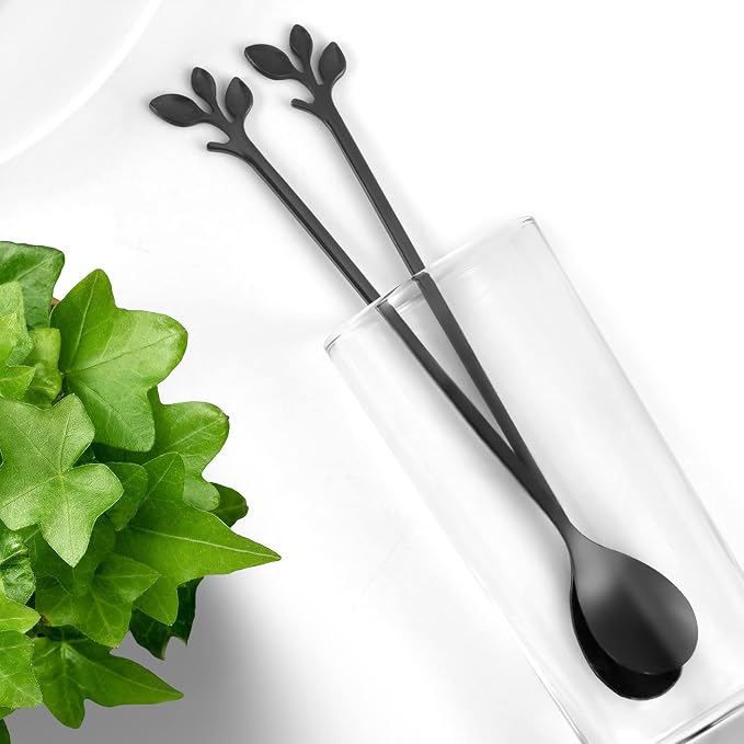 AnSaw 6-Piece Elegant Black Leaf Long Handle Teaspoons - Image 4