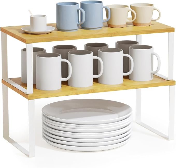 SpaceAid Cabinet Shelf Organizers 2 Pack, Kitchen Counter Rack Shelves Riser by SpaceAid