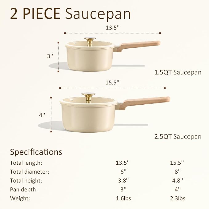 CAROTE 1.5Qt & 2.5Qt Sauce Pan Sets - Image 2