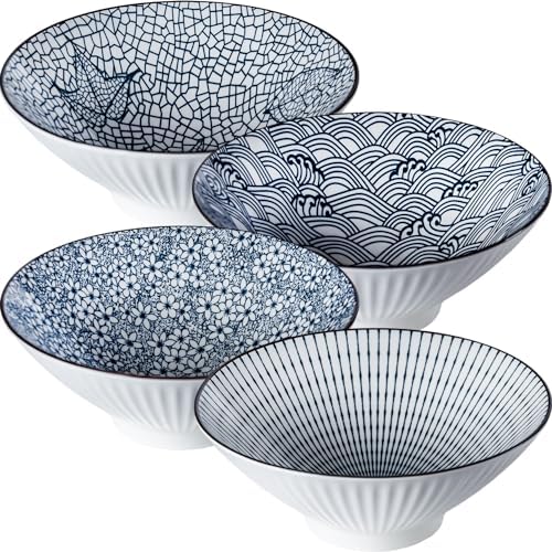 38 oz Japanese Ramen Bowls Set of 4, Large Pho Bowls, 8 Inch Ceramic