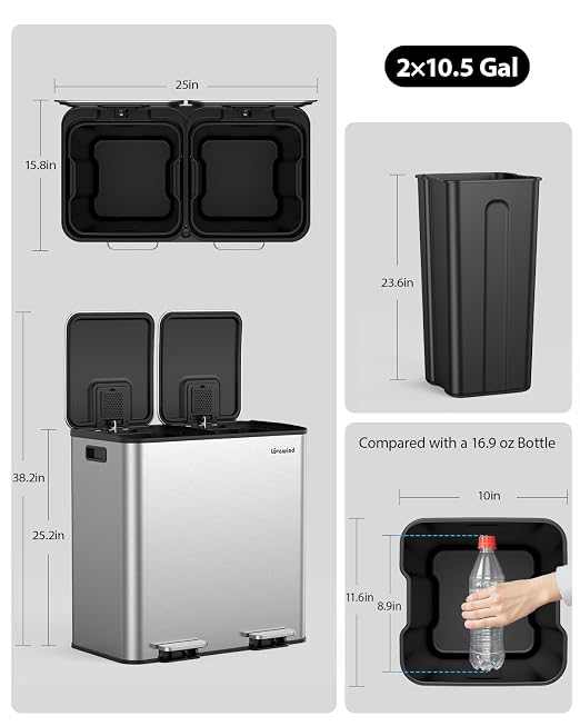 Lovewind Trash Can, 2 x 10.5 Gallon Garbage Can - Image 8
