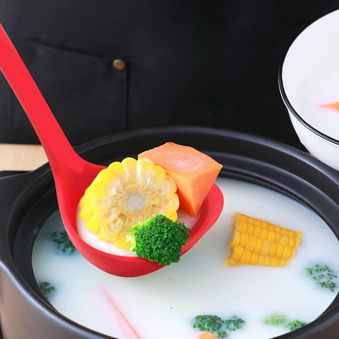 12" Silicone Ladle Spoon Set of 2, Long handle soup spoons Seamless & Nonstick - Image 4