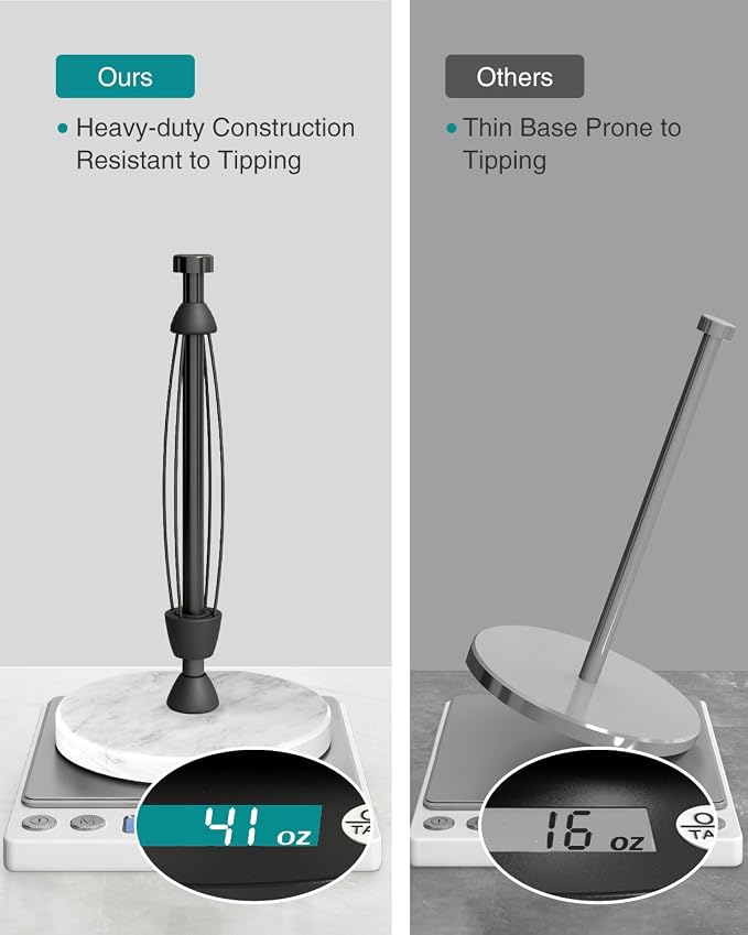 Paper Towel Holder Countertop, Marble Weighted Base, Glossy Black, One-Handed - Image 4