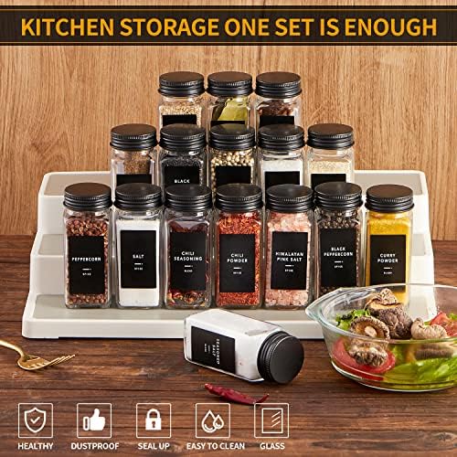 25 Glass Spice jars with label, 4oz Seasoning jars with Black Metal