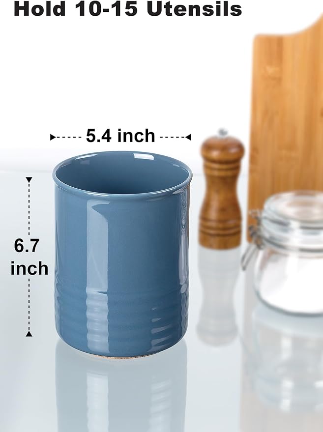 ABRUTY Utensil Holder, 6.7" Ceramic Kitchen Utensil Crock - Image 2