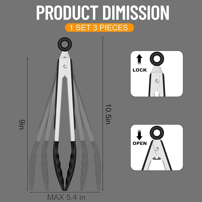 Hotec Silicone Kitchen Tongs for Cooking 9-Inch Serving Tongs - Image 2