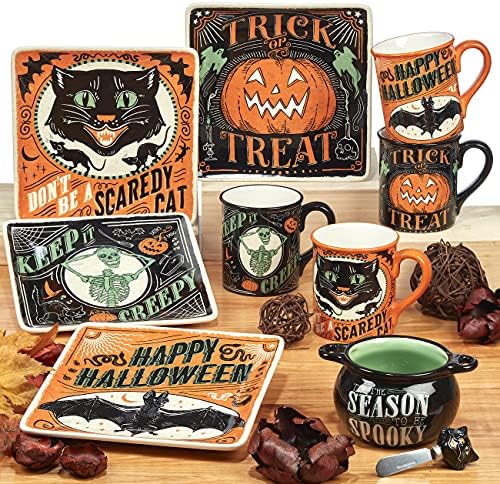 Halloween Mugs Set of 4 – Spooky Ceramic Coffee Cups with Vintage