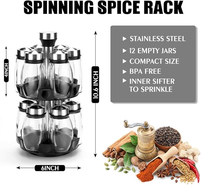 Revolving Spice Rack Organizer Countertop, Spinning Spice Storage Rack Tower - Image 6