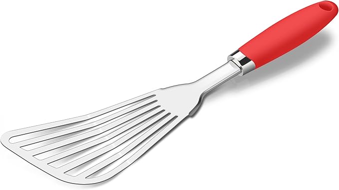304 Stainless Steel Fish Spatula, Non-Slip Ergonomic Handle Slotted Spatula by JXWING