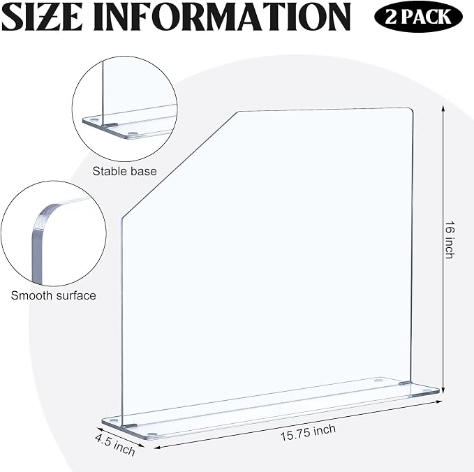 Vesici 2 Pcs Clear Acrylic Sink Splash Guard Freestanding Panel Barrier - Image 2