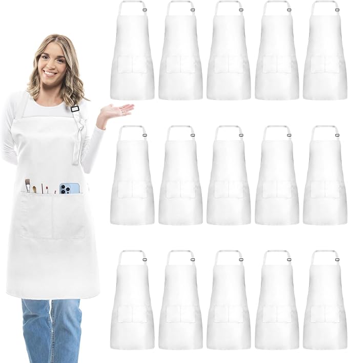 15 Pcs Adult Aprons Bulk with Pockets Adjustable Bib Chef Apron by IMERAGO