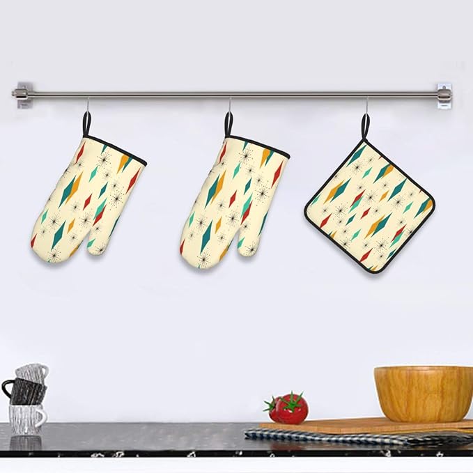Mid Century Modern Oven Mitts and Pot Holders Set Heat Resistant Non Slip Set - Image 6