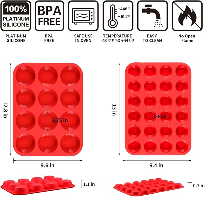 Silicone Muffin Pan, Mini Muffin Pan, Regular 12 Cups and Mini 24 Cups Cupcake - Image 2