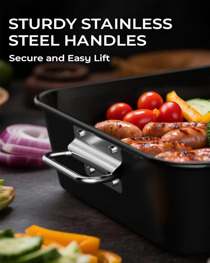 Turkey Roasting Pan with Rack Non stick Carbon Steel Roaster 16x11 Inch - Image 5