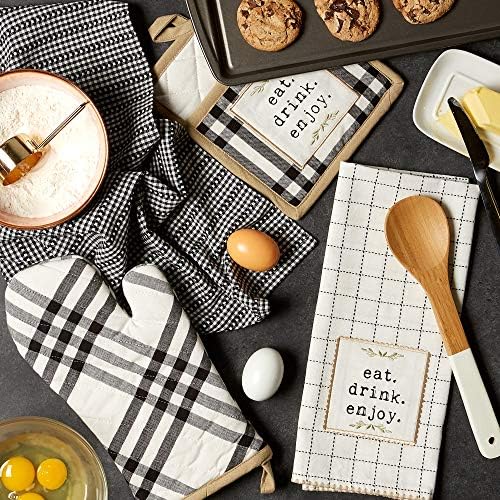 DII Farmhouse Potholder, Oven Mitt and Dishtowel Set, 4 Count