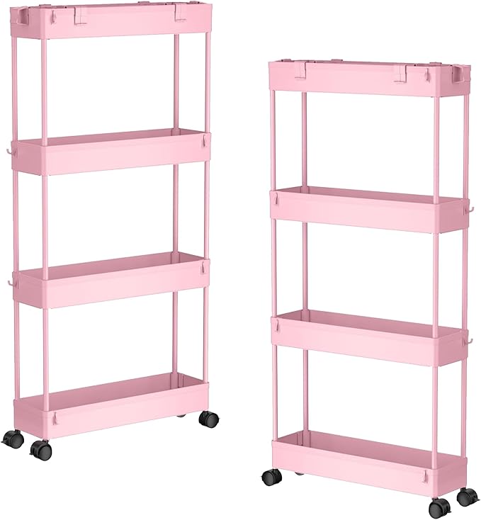 SPACELEAD 2-piece Set Slim Storage Cart 3 Tier, Bathroom Organizer Rolling by Home