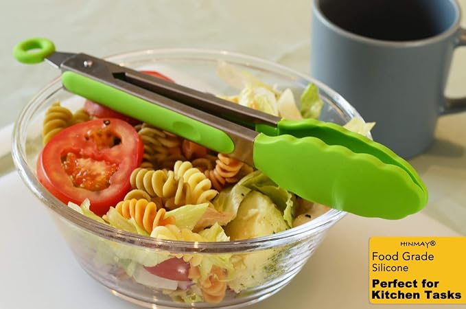 HINMAY Silicone Tongs 9-Inch Stainless Steel Locking Kitchen Tongs - Image 6