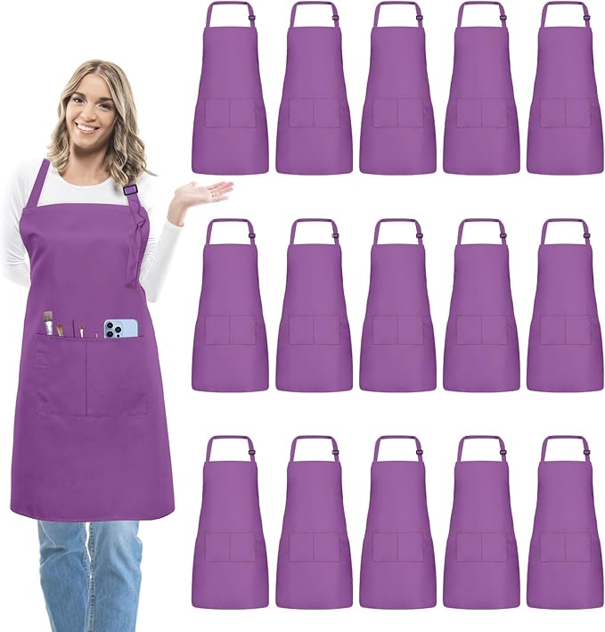 15 Pcs Adult Aprons Bulk with Pockets Adjustable Bib Chef Apron by IMERAGO