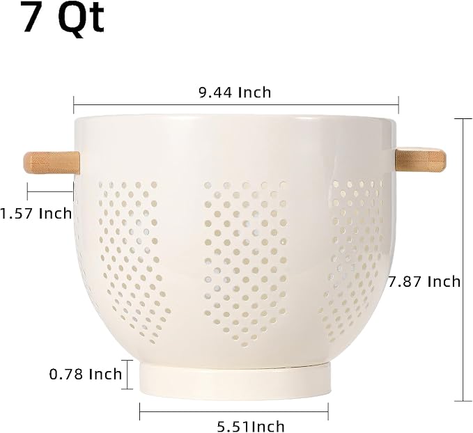 Metal Colander with Wood Handle and Stable Base, Powder Coated Steel Kitchen - Image 2