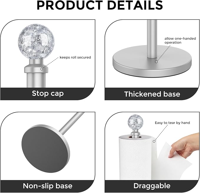 Paper Towel Holder Countertop Silver, Unique Silver Ball Decor, Brass Paper - Image 7