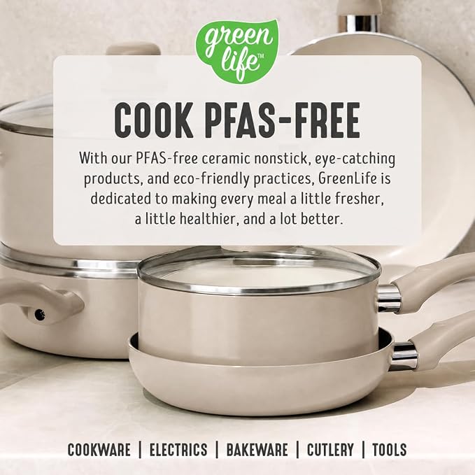 GreenLife 16-Piece Nonstick Cookware Set, Non-Toxic Ceramic Pots and Pans Set - Image 8