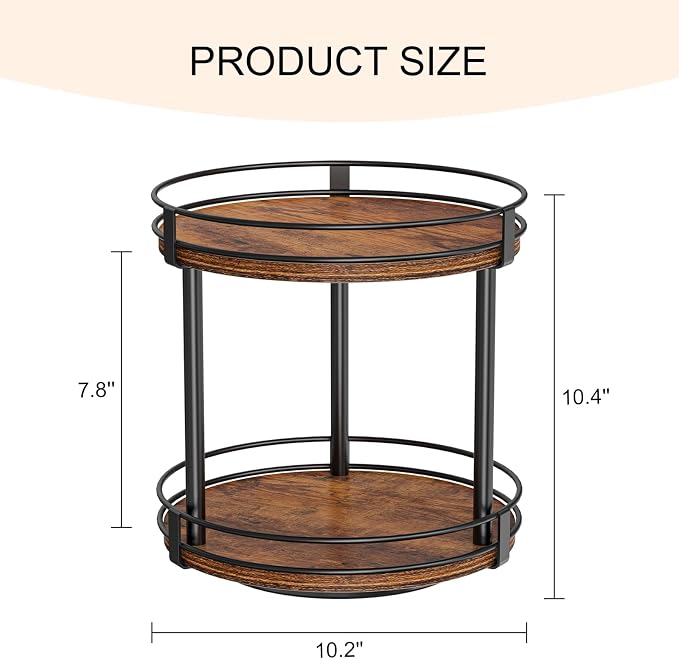 Snughome Rotating Spice Rack, 2 Tier Lazy Susan Organizer, Wood Kitchen - Image 5